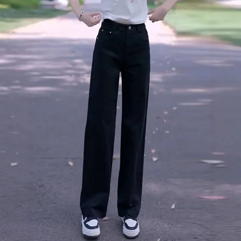 Белые джинсы для женщин, весенне-осенние повседневные брюки, модные универсальные простые свободные широкие брюки для поездок на работу