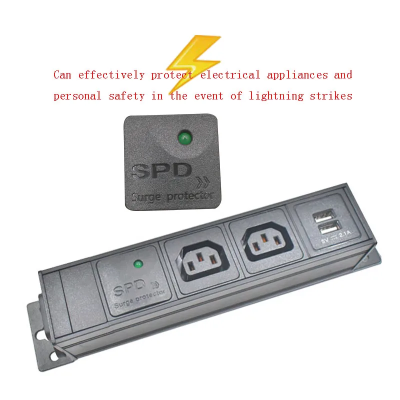PDU power board aluminum alloy shell high-power C13 socket C14 port 1-9AC with surge protection USB charging, no extension cord