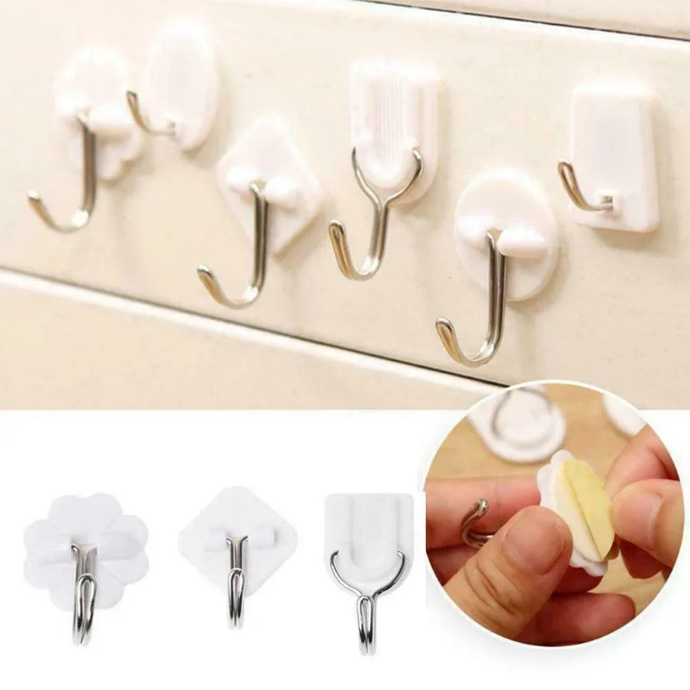 10Pcs Self-Adhesive Hooks U-Shaped Transparent Wall Hook Sticky Towel Racks For Bathroom Kitchen Key Holder Hanging Shelf