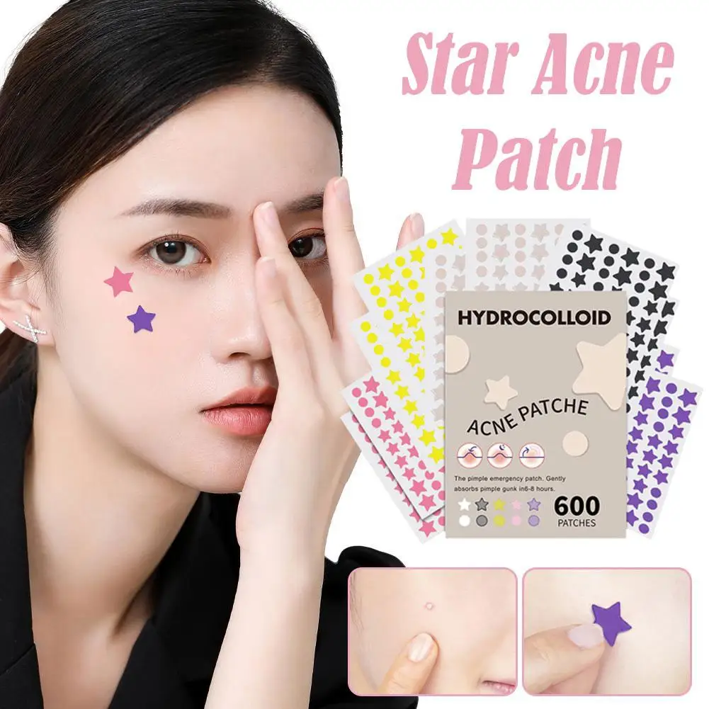 600pcs Large Size Star Acne Patch Mild Colorful Invisible Acne Removal Skin Care Stickers Concealer Face Spot Beauty Makeup Tool