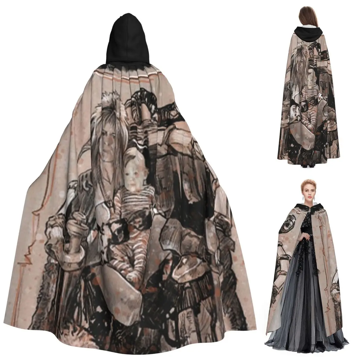 متاهة جاريث وتوبي عباءة طويلة بغطاء للرأس ساحرة في القرون الوسطى زي تنكري كيب حفلة الهالوين للبالغين للجنسين