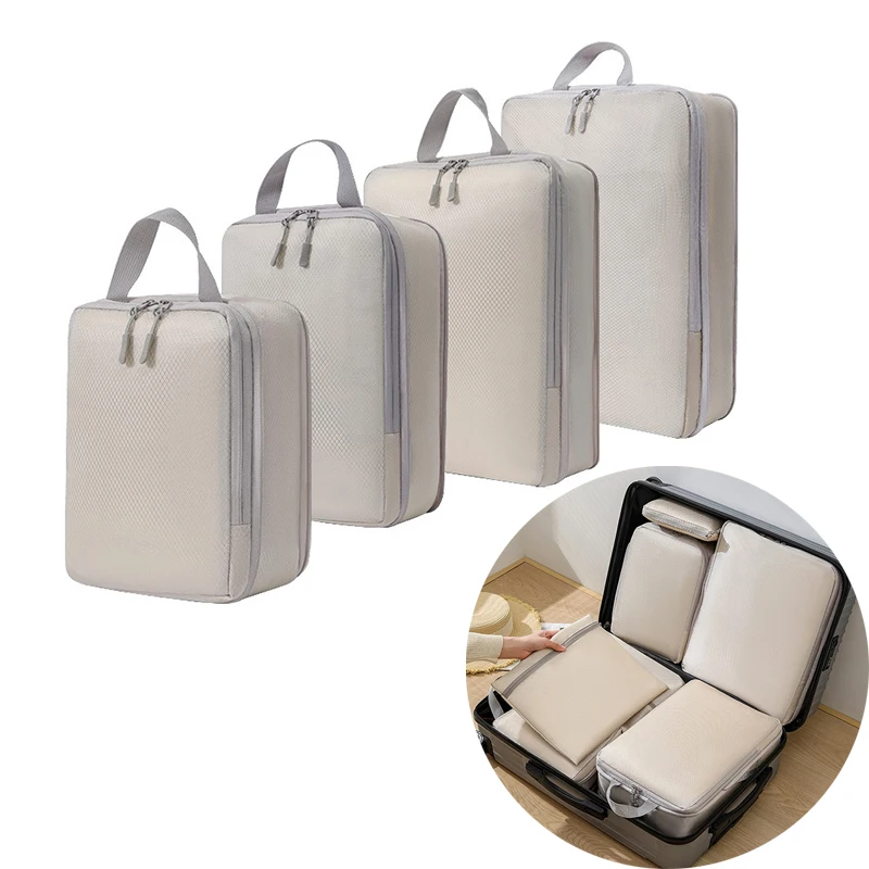 

4Pcs Travel Compression Packing Cubes Bag Waterproof Luggage Storage Cases Drawer Bags Portable Suitcase Clothes Organizers