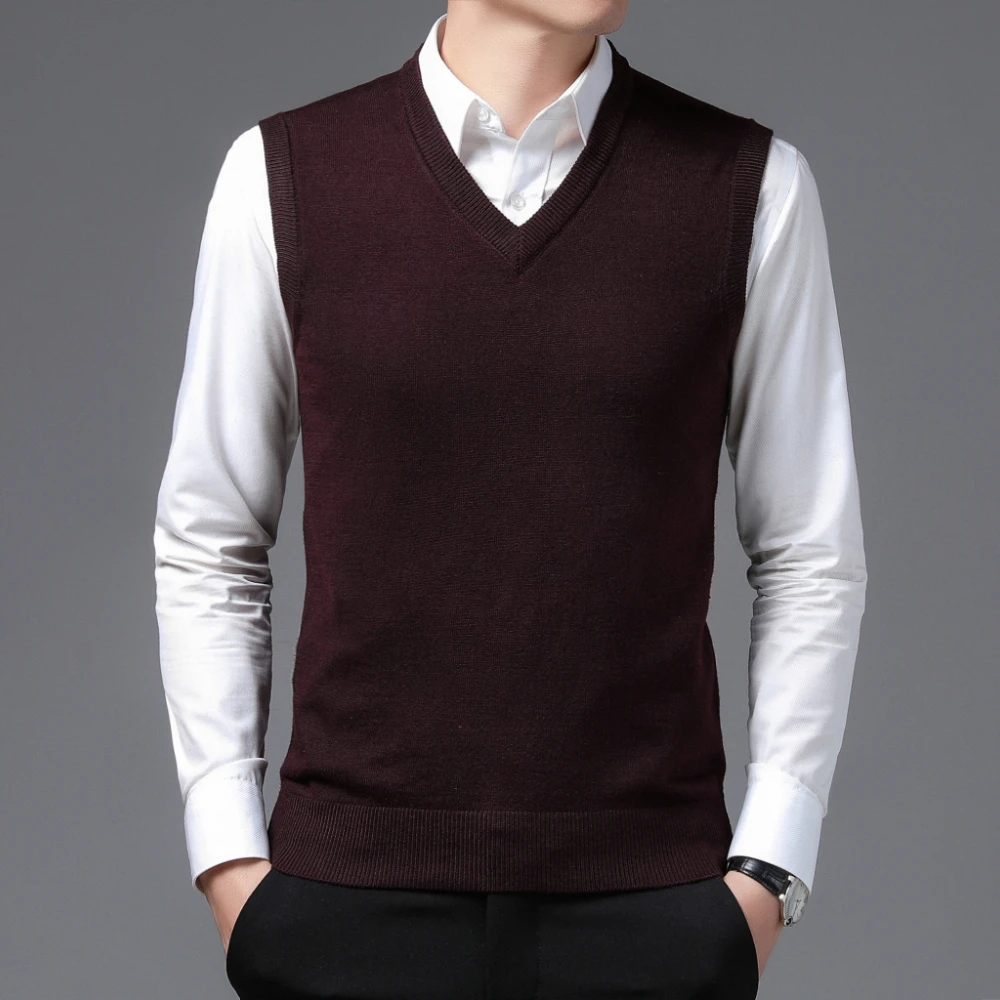 

COODRONY Brand Mens Knitted Wool Vests Classic Pure Color Sleeveless Sweater Vest A&W Warm V-neck Business Casual Menswear 5094