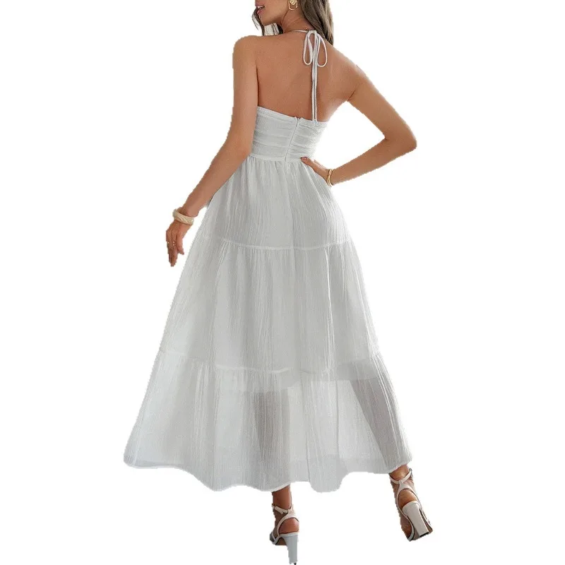Vestido semitransparente con cuello halter para vacaciones de verano 2025, vestido largo de playa bohemio de Lyocell sin arrugas con abertura lateral