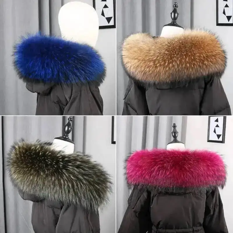 100% Real Natural Raccoon Fur Scarf Women Winter Fashion Luxury Warm High Quality Fur Collar For Coat Strip Hooded Large Muffler