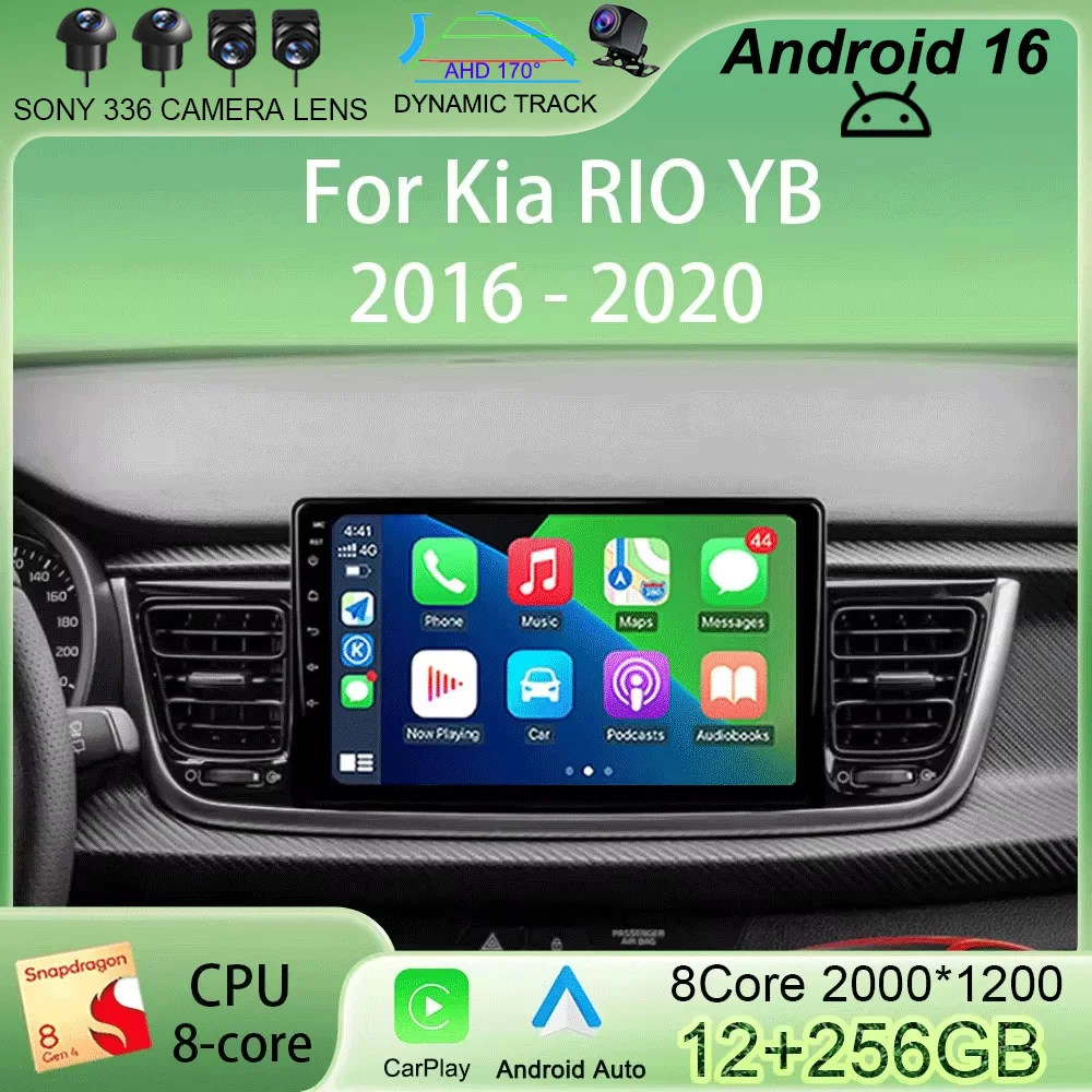 Radio con Android 16 para coche, WIFI + 4G, estéreo para Kia RIO YB 2016 2017 2018 2019 2020, reproductor Multimedia de vídeo, Auto CarPlay, GPS, DVD, 2Din, BT