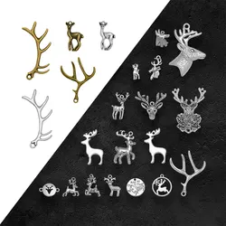 5-50pcs/lot Antique Christmas Deer Antlers Charms Xmas Elk Pendant For Diy Jewelry Making Supplies Wholesale Items Resale Bulk