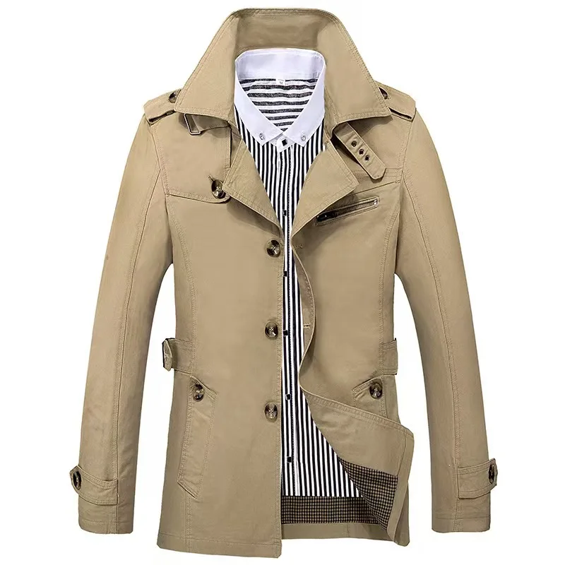 Men's business long sleeved 2025 casual single breasted windbreaker fashionable autumn lapel jacket men's new slim fit jacket