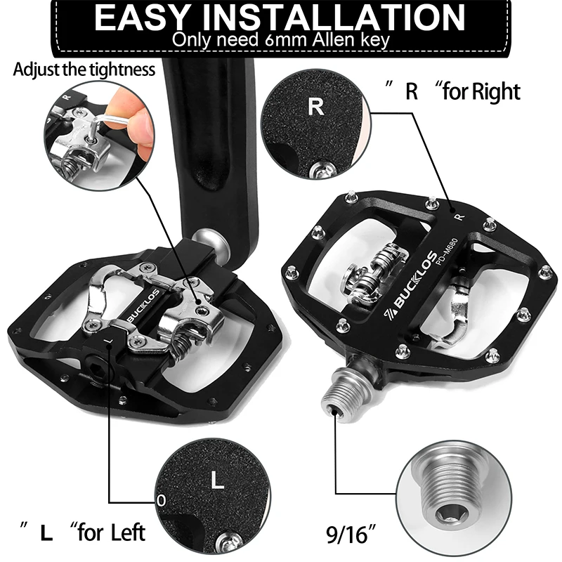 2023 New BUCKLOS Mountain Bike Pedals PD-M680 Dual Function Flat&Lock Pedals Fit Shimano SPD 9/16\'\' Aluminum MTB Pedal Bike Part