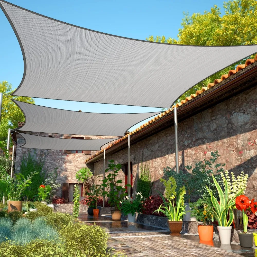 

ShadeMart 13' x 22' Grey Sun Shade Sail Rectangle SMSLR Canopy Fabric Cloth Screen, Water and Air Permeable & UV Resistant, Heav