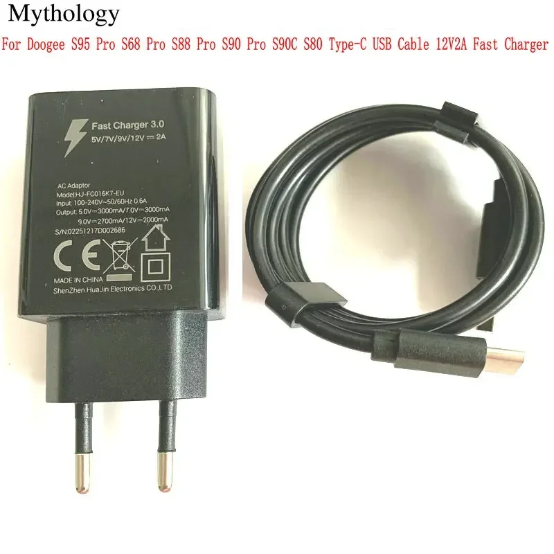 For Doogee S95 S68 S90 S88 Pro S90C S80 S88 Plus Type-C USB Cable 12V2A 24W Fast Charger Cell Phone Quick Charger Accessories