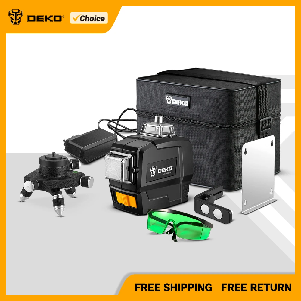 DEKO Self-Leveling 360° Horizontal Laser Level 12 Lines 4D and Vertical Cross Line Green Laser Beam Power Tools