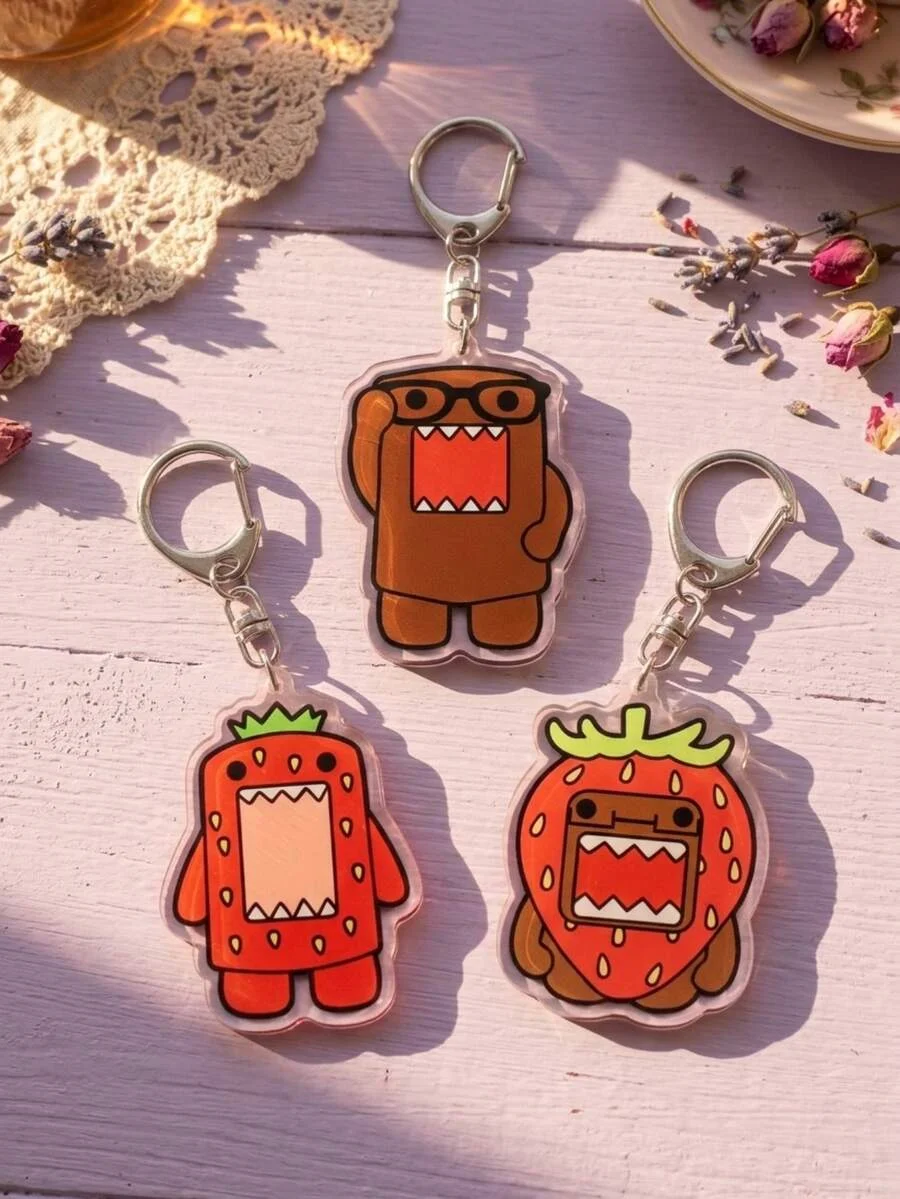 1 Piece/3 Pieces Cute Big Mouth Monster Strawberry Acrylic Keychain Set, Fun Cartoon Pendant, Backpack Bag Car Keychain, Cute Cartoon Decoration, Collectible Gift