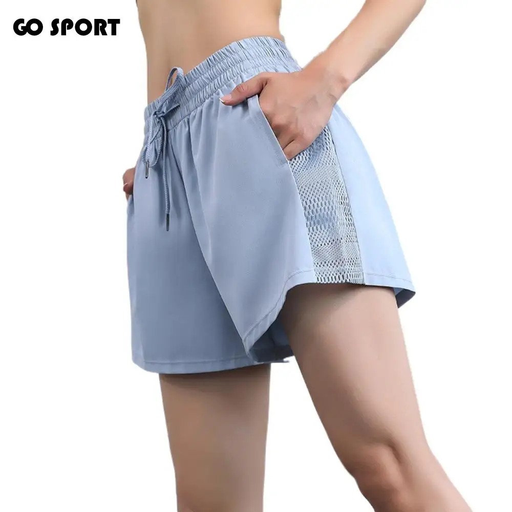 

Casual Mesh Design Yoga Shorts Side Pockets Hem Elastic Sports Shorts Quick Dry Loose Fitting Fitness Shorts Running