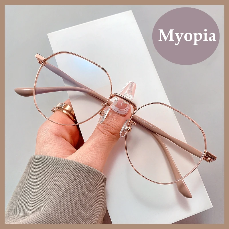 

Women's Round Frame Myopia Glasses Vintage Ultralight Clear Lens Eyewear Near Sight Luxury Eyeglasses Anti-blue Computer Glasses