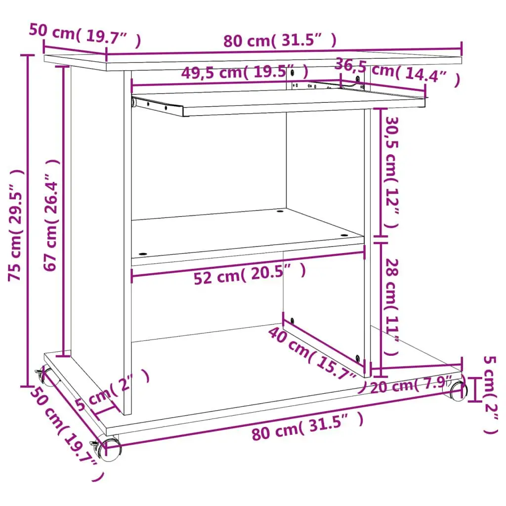 Modern White Computer Desk 31.5” x 19.7” x 29.5” - Durable Engineered Wood Workstation