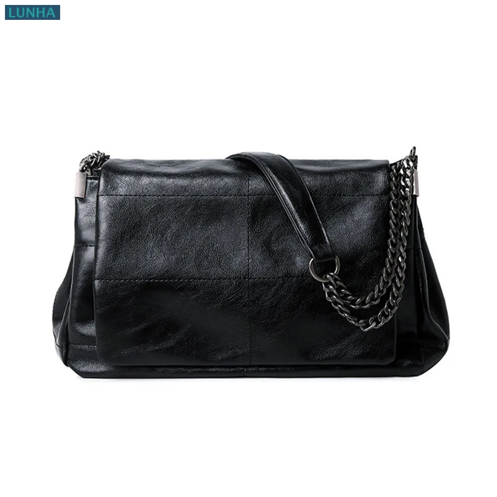 

Women's Large Soft PU Leather Chain Flap Shoulder Bag Quilted Panel Tote Bags Luxury Design Handbag for Everyday Commuter