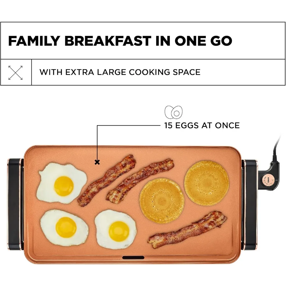 Electric Griddle with Nonstick Ceramic Coating, Cool-Touch Handles, and Slide-Out Drip Tray