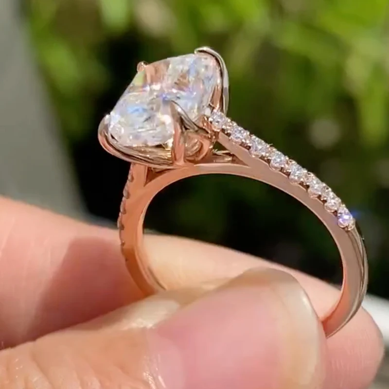 VOVGEMINI 2 carati anello Moissanite 6x8mm taglio cuscino puro reale 18 carati rosa giallo oro bianco 585 gioielli di alta qualità per il matrimonio