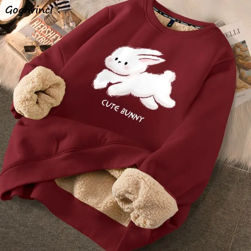 Velvet Rabbits Sweatshirts Women Red New Year Loose Harajuku Autumn Clothing Lovely Sudaderas Ropa Mujer 9 Colors All-match Chic