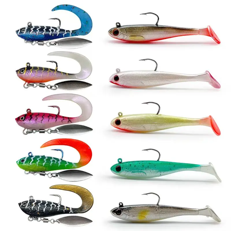 5-teiliges/10-teiliges T-Tail Curly Tail Softbait-Set für Hecht und Barsch, sinkender bionischer Köder, Angelzubehör
