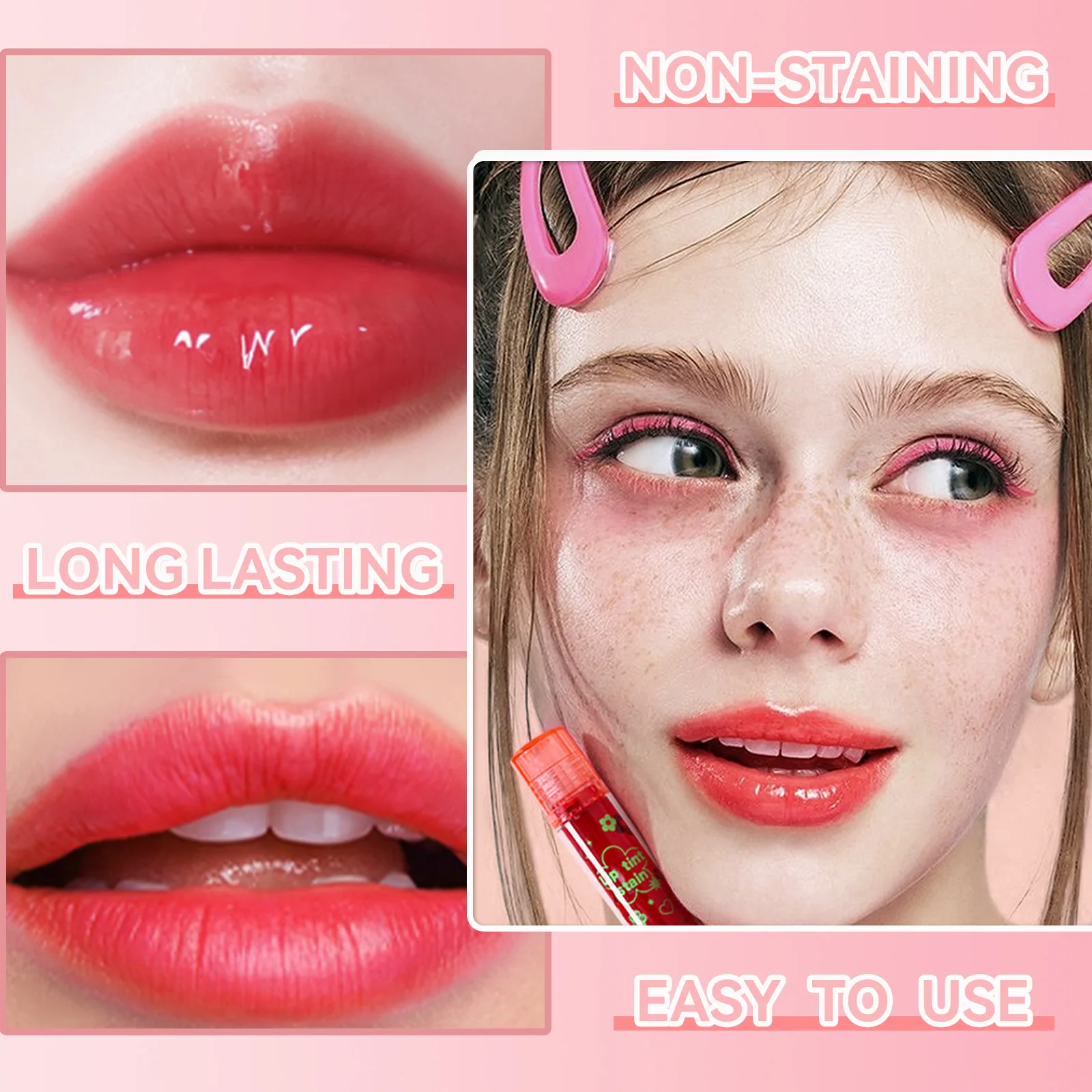 Mlsmile Makeup Roller Ball Lip Dye Non-Stick Cup Lip Glaze Easy-To-Apply Lipstick Liquid Lip Gloss + Transparent Lip Oil