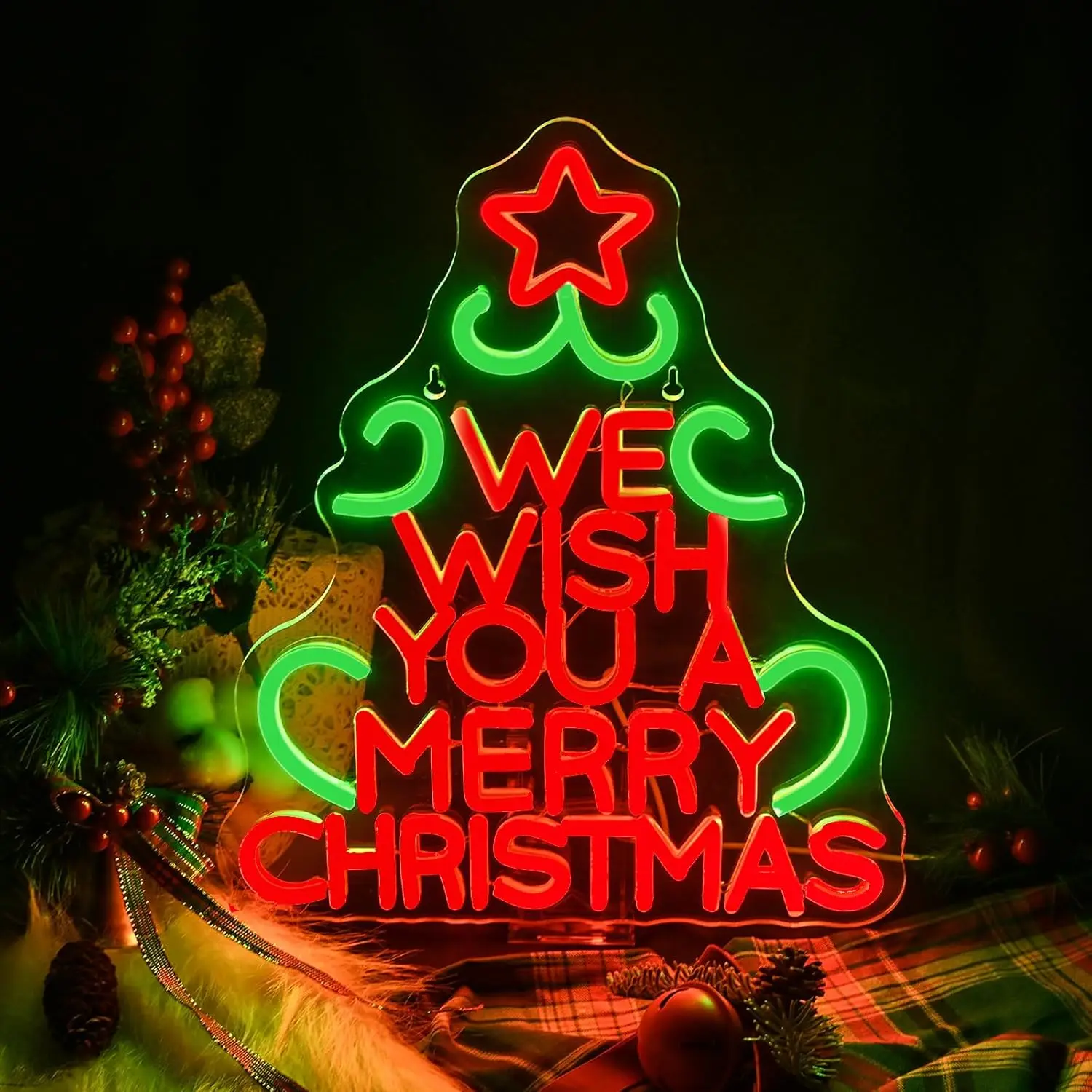 usb調光式メリークリスマスネオンサイン、ツリースターデザイン、お祝いledウォールライト、ホームバー、クリスマスパーティーの装飾、ホリデーギフト