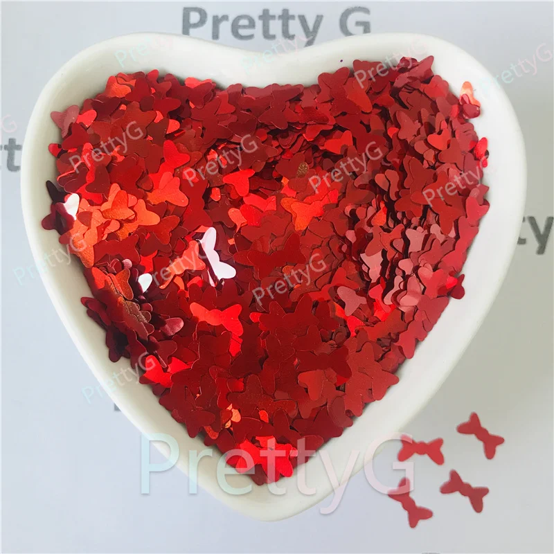 PrettyG 10mm Red Bowknots Glitter Shape Valentine's Day Glitter Sequins Glitter For Art Craft Nail Makeup Decoration Accessories