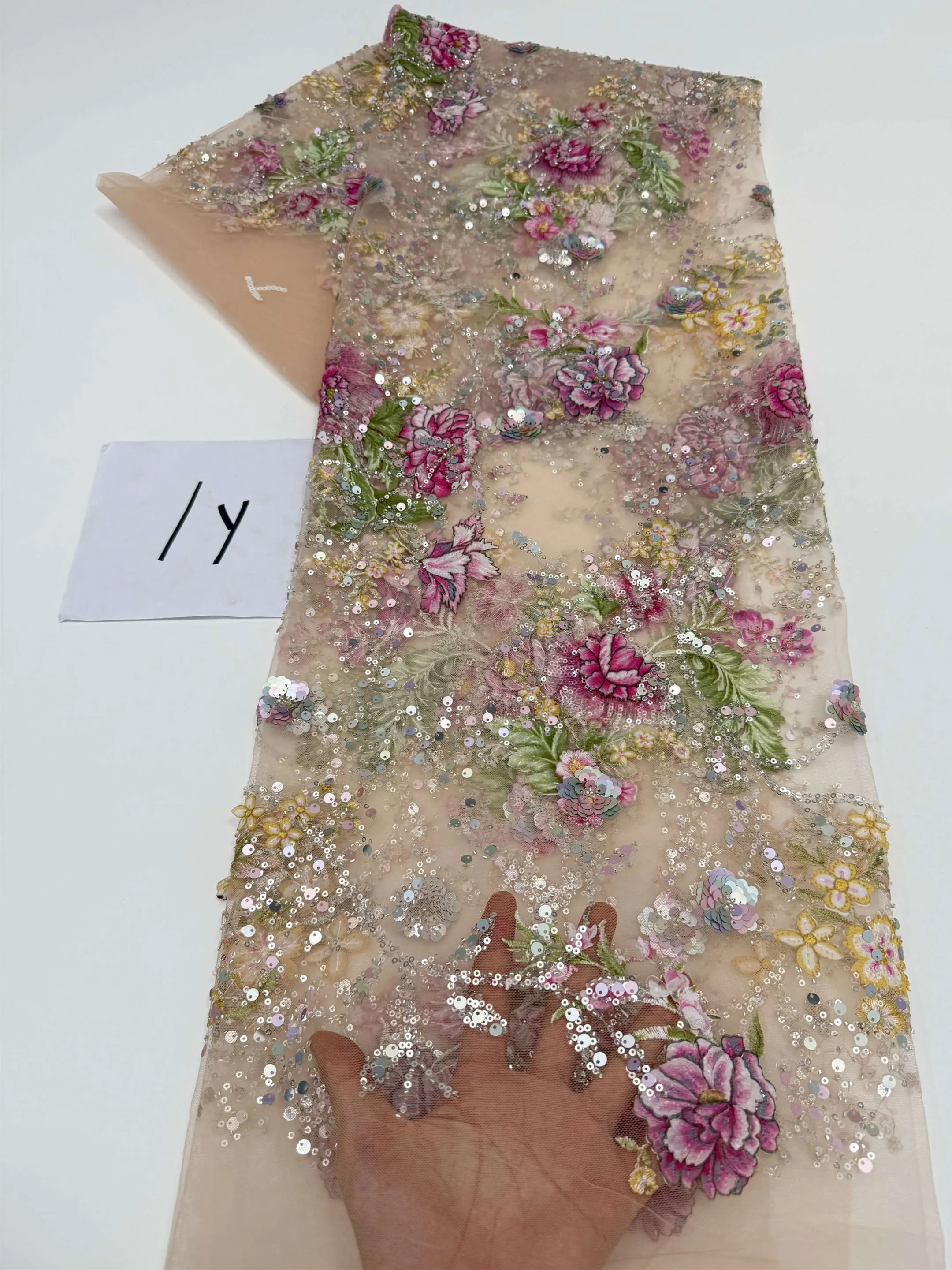 African Sequins Pearls Lace Fabric High Quality French Beaded Tulle Lace Fabric Nigeria For Bridal Party Dress 1 Yards