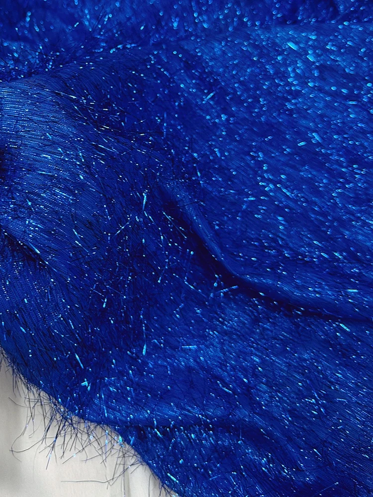 

Fashion Royal Blue Yarn-Dyed Bright Tassel Fabric Skirt Shirt Stage Performance Modeling Designer