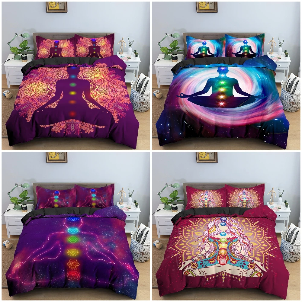 

2022 Meditation Seven Chakras Bedding Set With Pillowcase 2/3 PCS Duvet Cover Comforter Cover Double Queen King Size Bedclothes