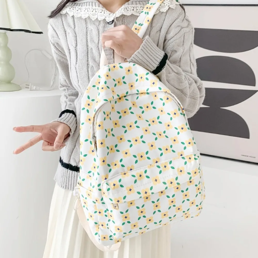 Korean Student School Backpack Floral White School Bags For Teenage Girls Cute Women\'s Backpack Brand Book Bag Nylon Rucksack