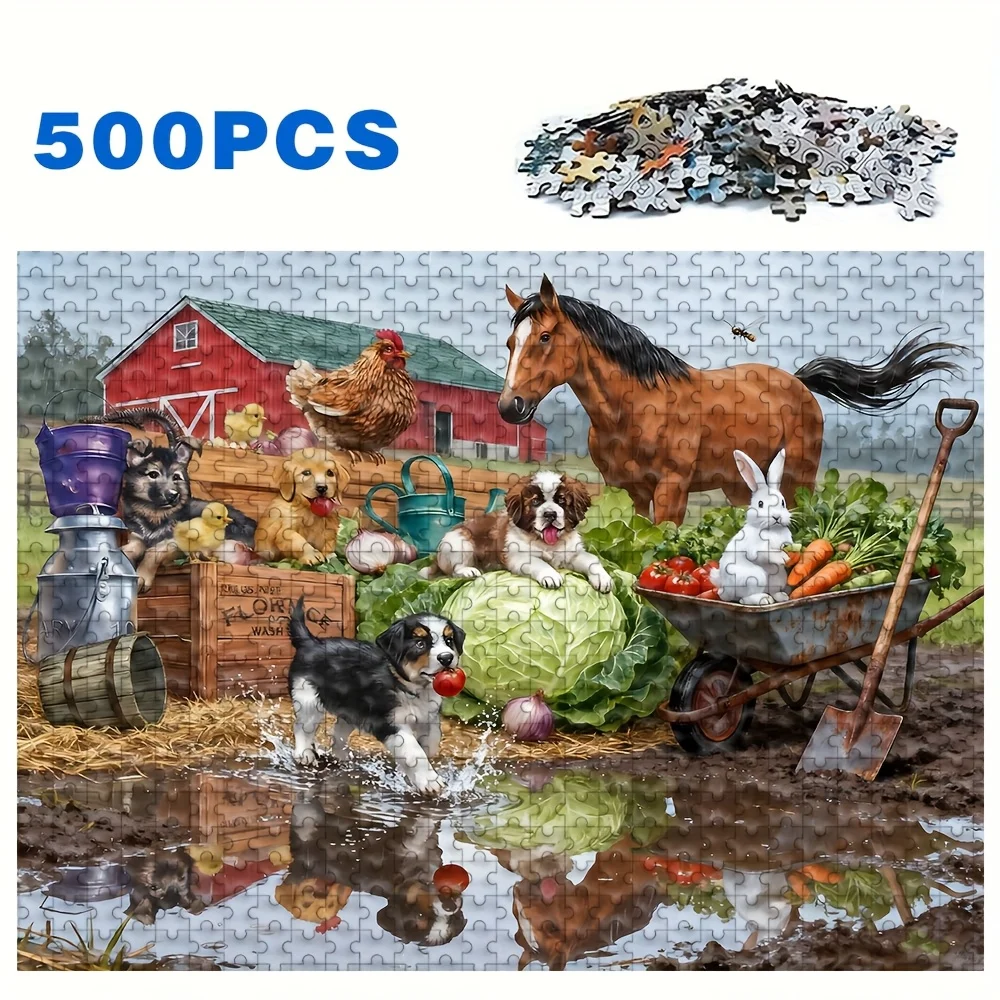 Puzzle grande da 500/1000 pezzi per adulti - Scena di fienile per animali da fattoria e trattore con oltre 1000 pezzi Opzione, libro puzzle impegnativo per la famiglia