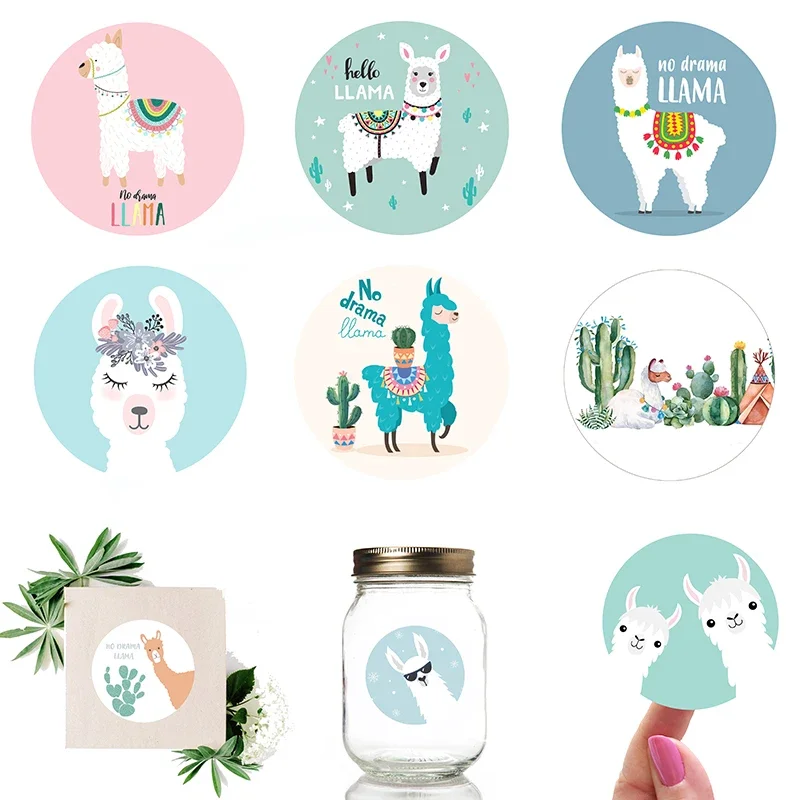 Llama Cactus Stickers Adhesive Stickers DIY Decoration Cartoon Cute Alpaca Birthday Mexican Party Decoration Sticker Supplies