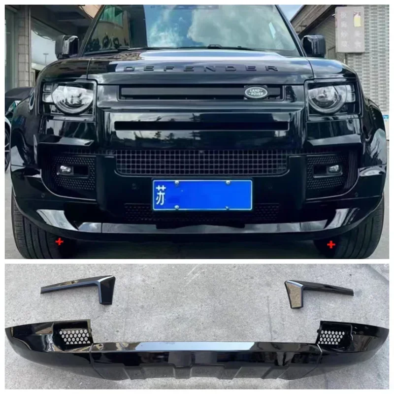 For Land Rover Defender 90/110 130 2020-2023 ABS Black Car Bumper Front Lip Wlng Wind Knife Spoiler Protector Cover Body Kit