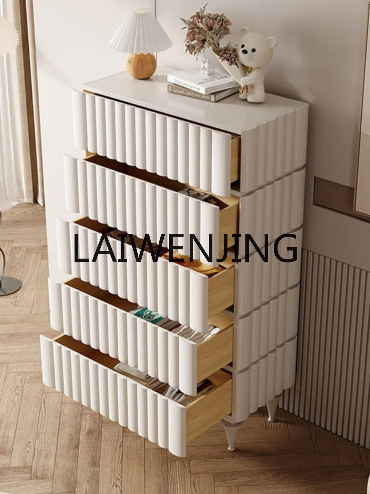 

French Solid Wood Bedroom Locker Silent Style Bedside Five-Bucket Storage Cabinet Customization