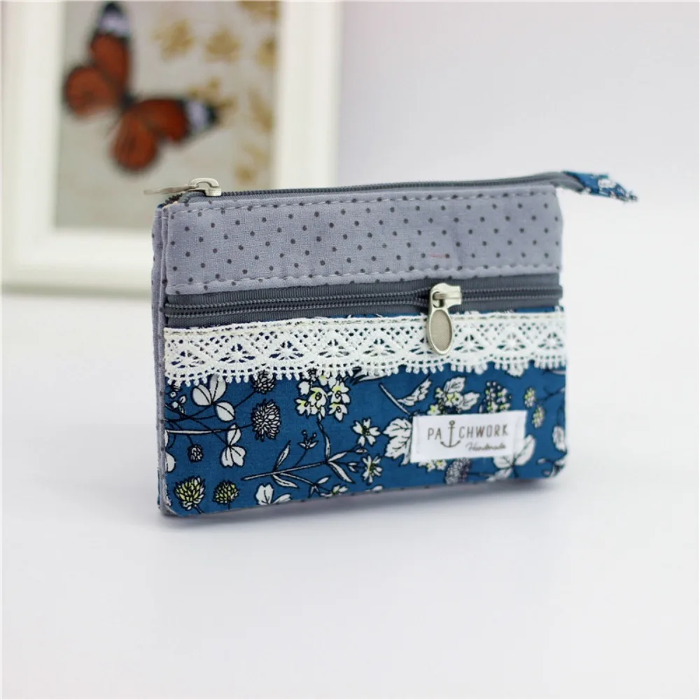 New Small Coin Purse Multi-layer Cotton Fabric Card Wallet Change Bag Girls Woman