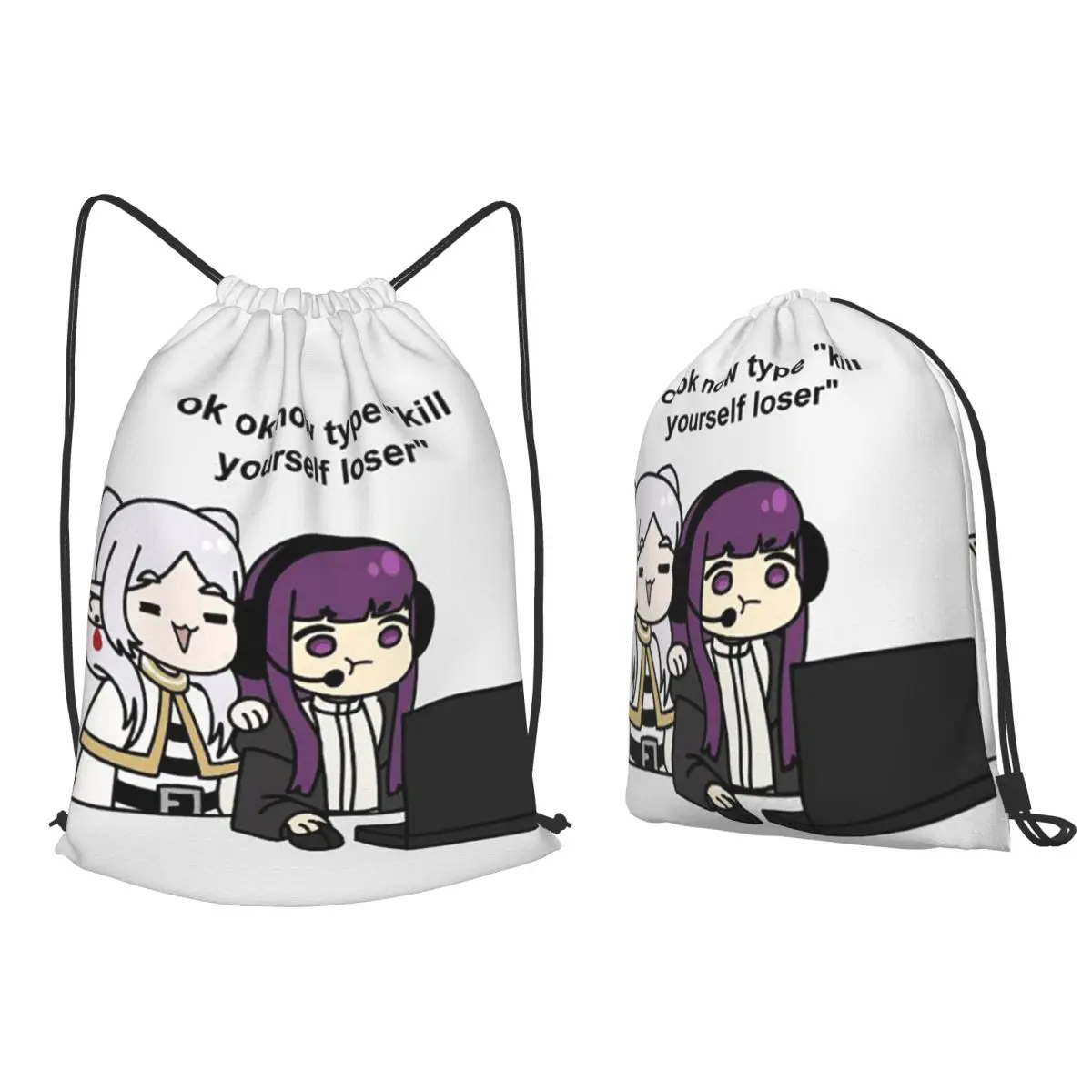 Gamer Fern And Frieren Classic Backpacks Multi-function Drawstring Bundle Pocket Sports Bag Book Bags for Travel Students