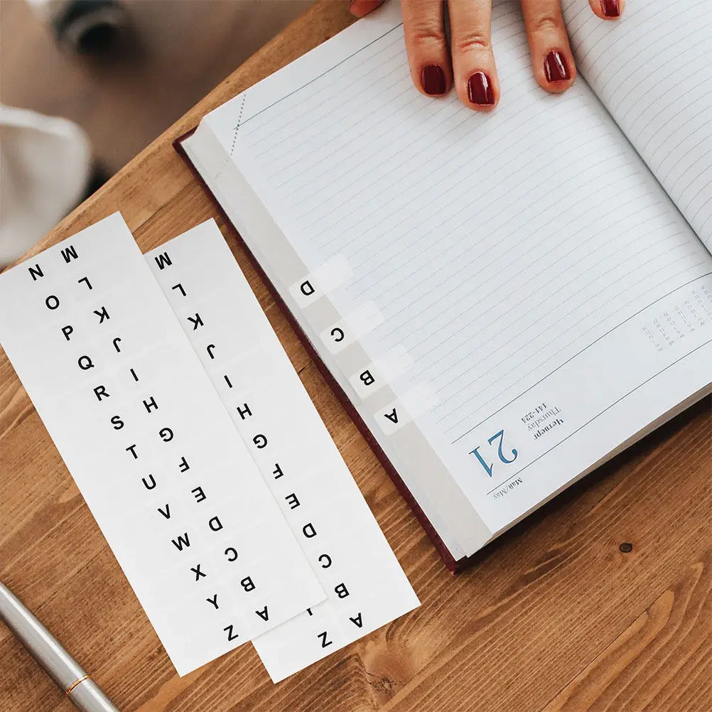 10Sheet White Alphabet Index Tabs Writable Adhesive Document Markers Book Notes Tabs File Classification Labels Reading Page