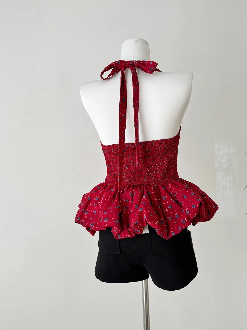 

Корейский топ с пышными бутонами цветка Ele White Exposure Ba Ne, висящий галстук-бабочка, маленький летний топ с цветочным принтом для женщин