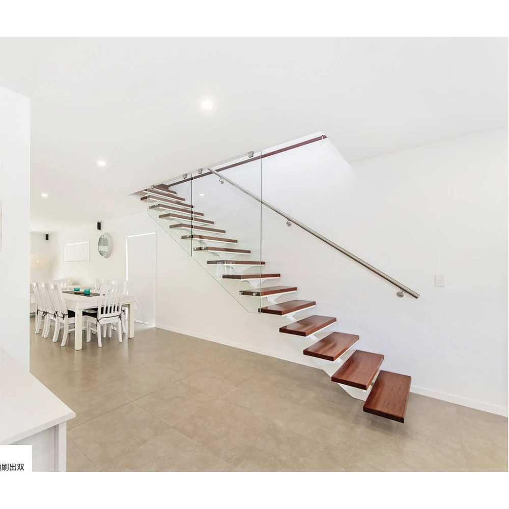 Customization Indoor Steel White Oak Wood Treads Steps Mono Stringer Stairs for Second Floor