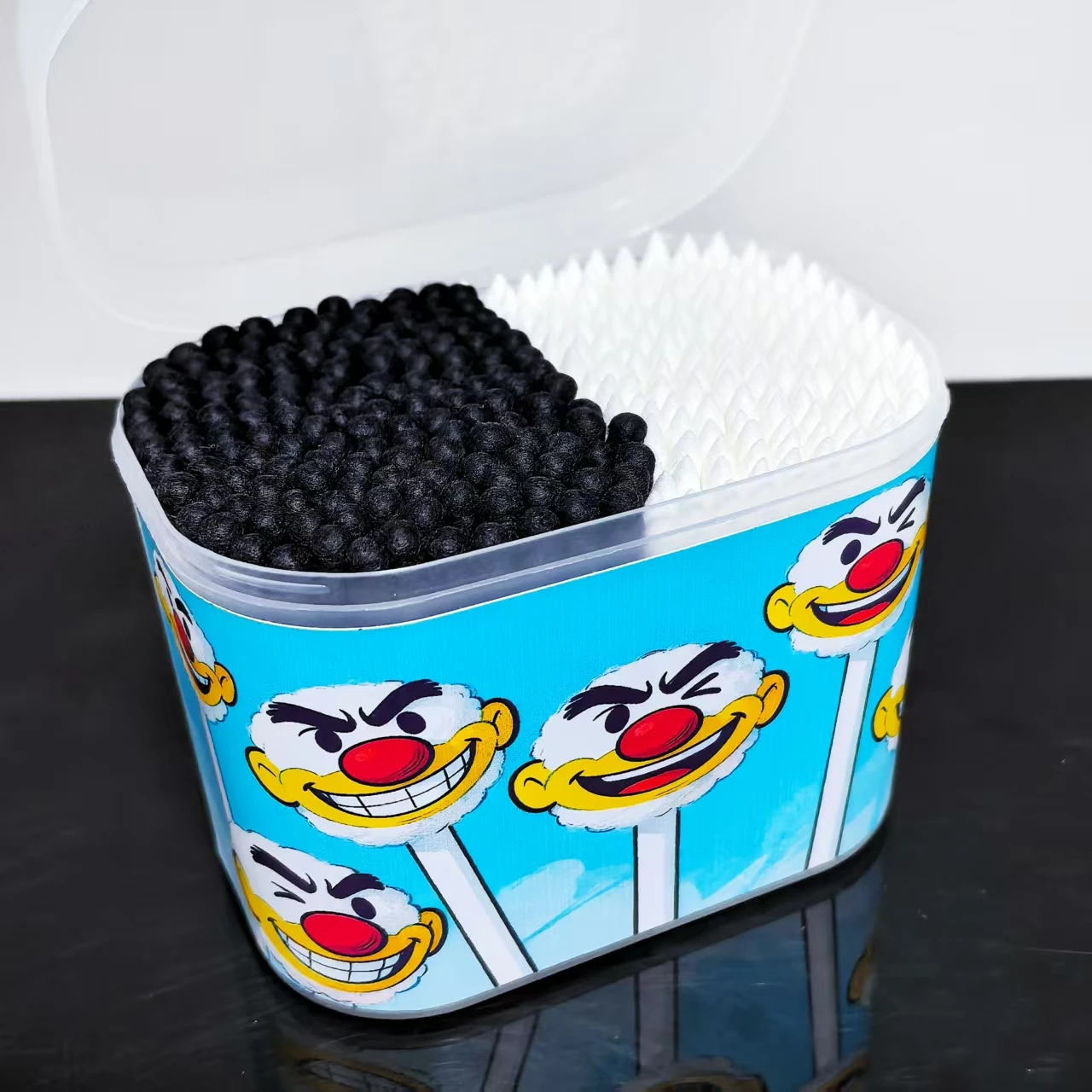 300 قطعة من مسحات القطن المضحكة، مسحات قطنية باللونين الأبيض والأسود برأسين للبالغين متعددة الأغراض