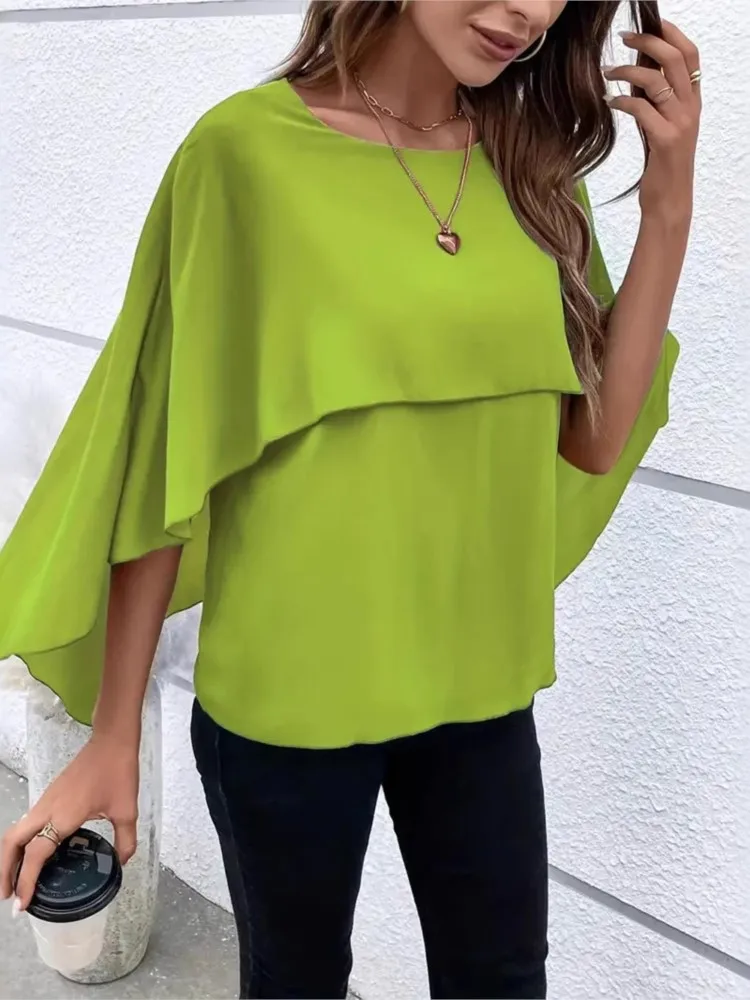 Elegant Loose Shirt Top For Women Fashion Solid Half Sleeve O Neck Pullover Shirts Tops Lady Holiday Office Womens Clothing New