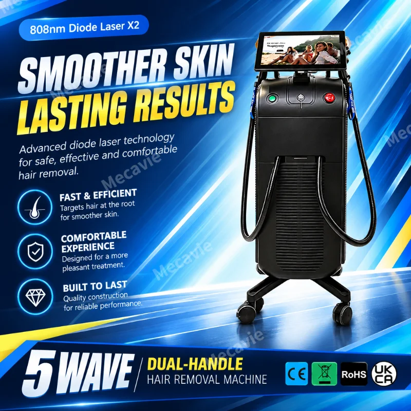 Vertical Diode Laser Hair Removal System 5 Wavelength Dual Handpieces Smart Touch Screen Multi Language Freezing Point Painless