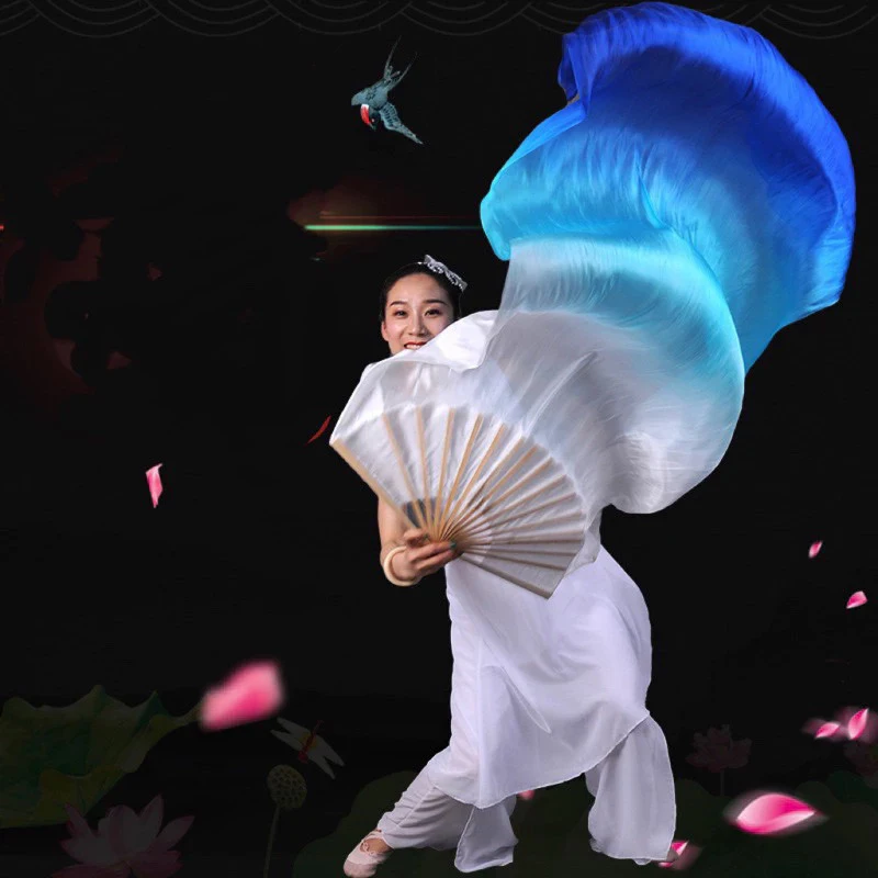1pc Dance Fans Portable Belly Dance Fan Dance Performance Wedding Long Fans Dancing Fan Extended Floating Head Gradient Color