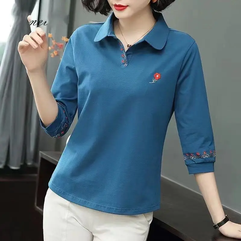 قميص نسائي صيفي فضفاض للتخسيس 3/4 كم من القطن