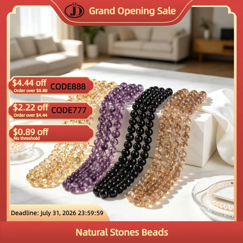 Perles rondes en pierre naturelle (4-12 mm) : Aventurine, Calcédoine, Quartz, Améthyste, Citrine, Œil de tigre, Pierre de soleil pour la fabrication de bijoux DIY