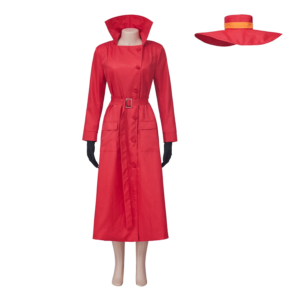 Carmen Sandiego Cosplay Costume Female Detective Suit Red Uniform Jacket Trench Coat New Year Gift Women Halloween Costume