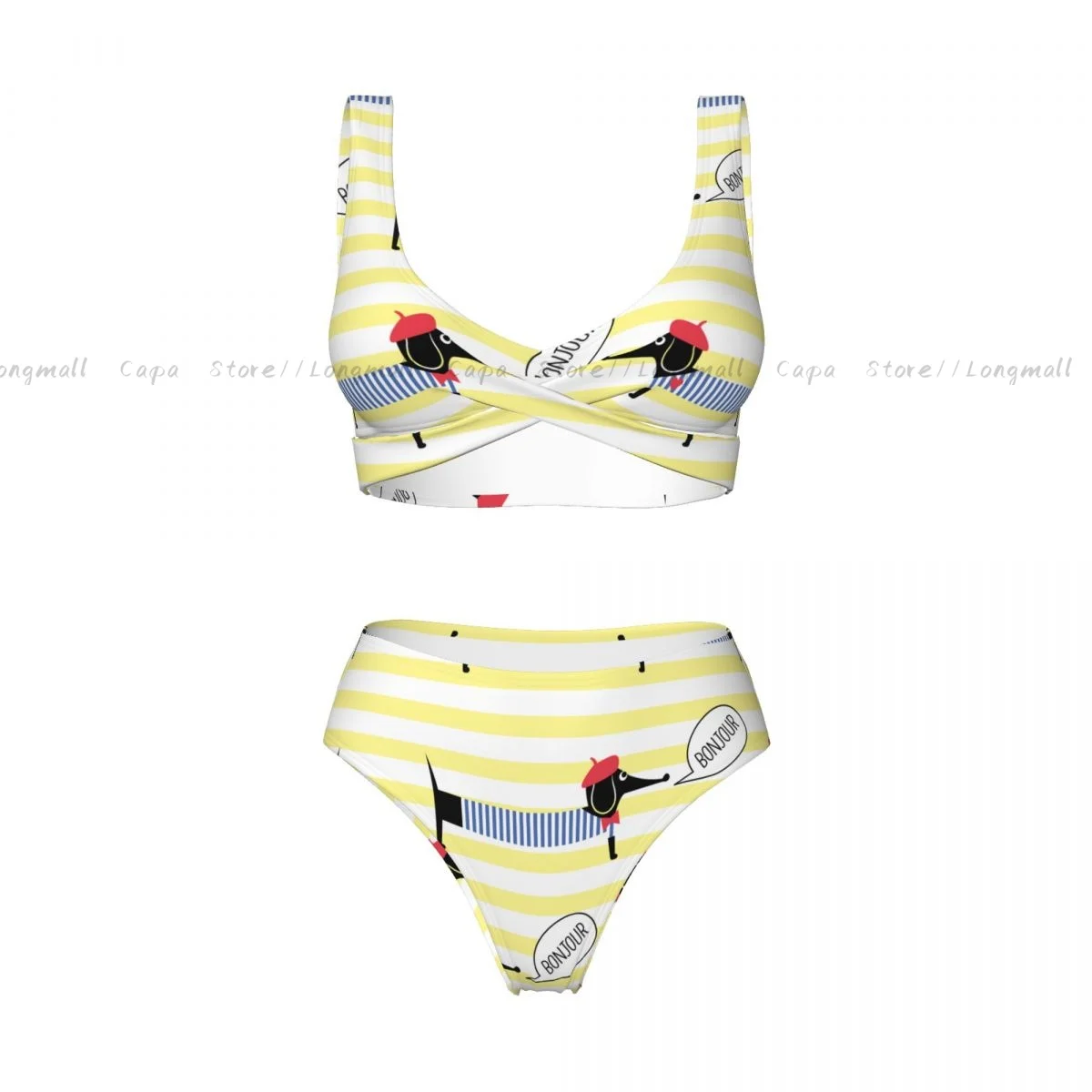 Bonito dos desenhos animados dachshund francês vestido cão biquíni feminino sexy maiô separado de duas peças beachwear