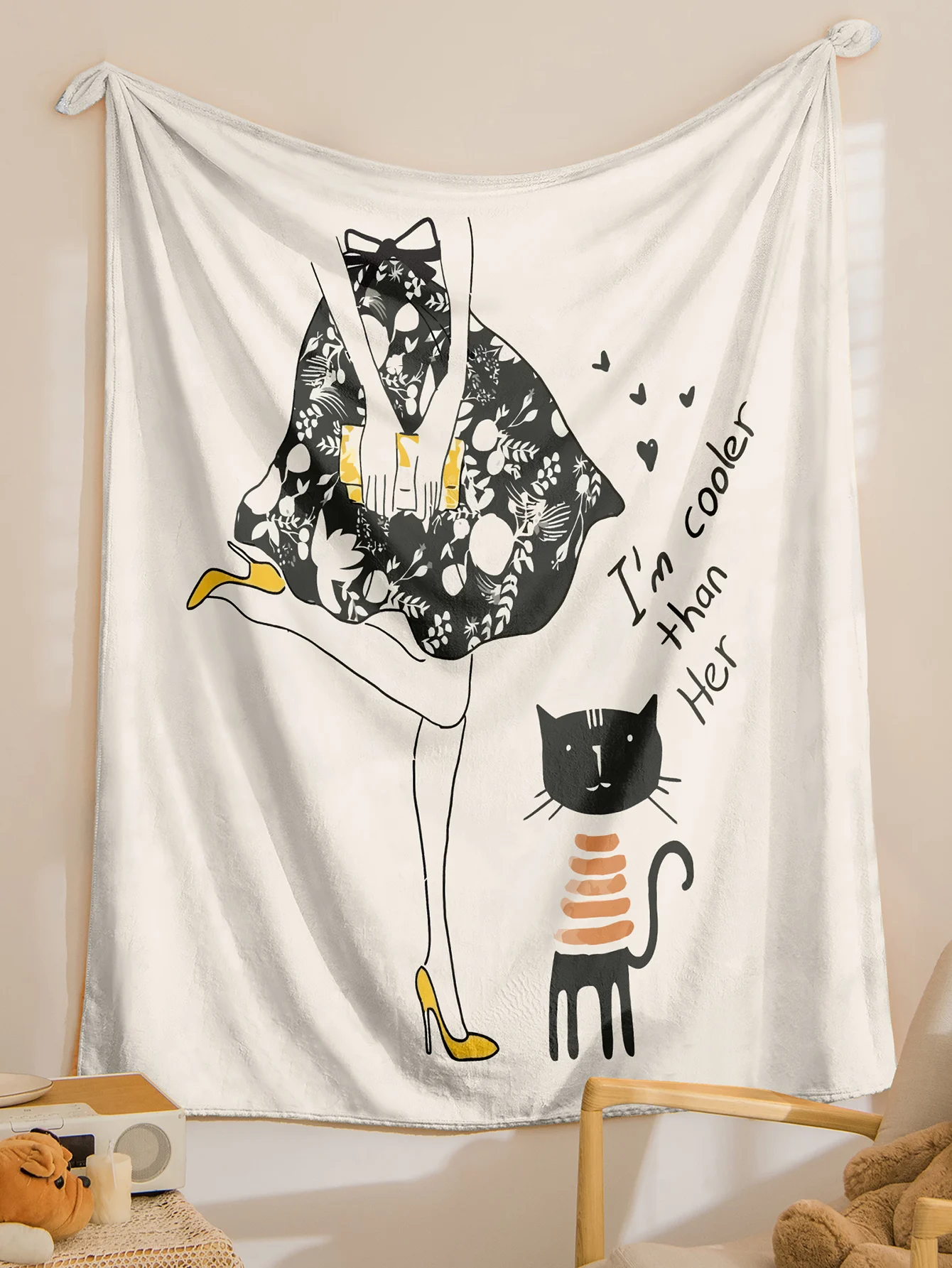 Cartoon Kids Blanket Cats Throw Blanket Warm Lightweight Botanical Bed Blanket Soft Warm Blanket for Bed Sofa